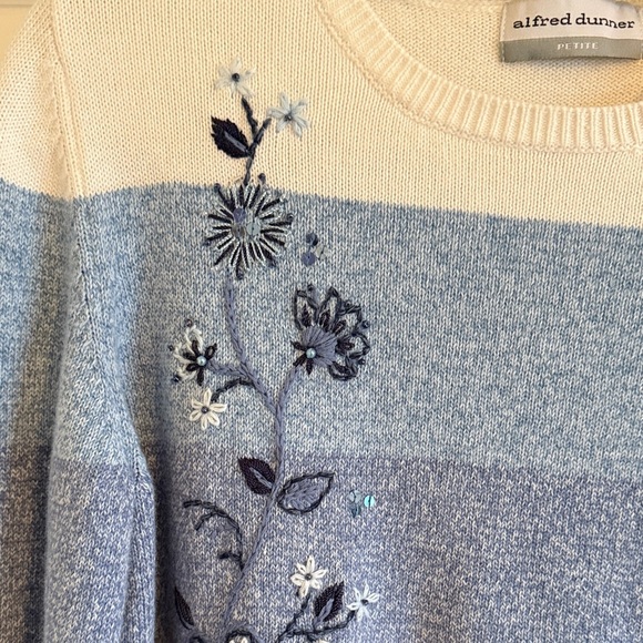 Alfred Dunner Cotton Blend Sweater Blue Colorblock Stripes Floral Embroidery MP - Picture 6 of 9